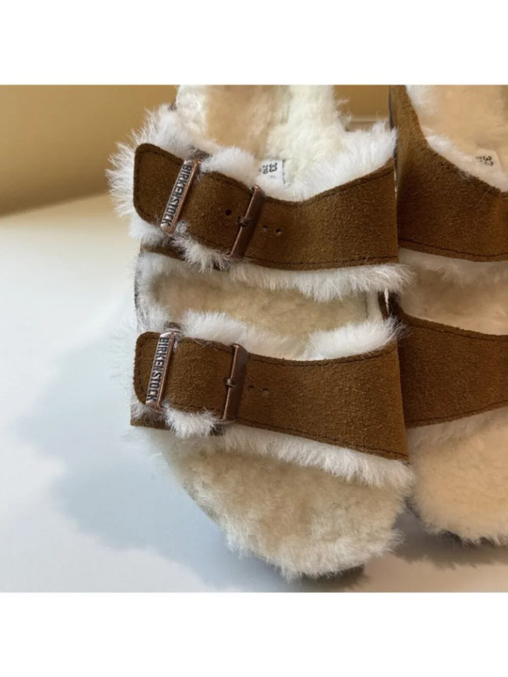 Birkenstock Sandals Arizona Mink Youth Reg 33 US 2-2.5 Shearling Fur Excellent